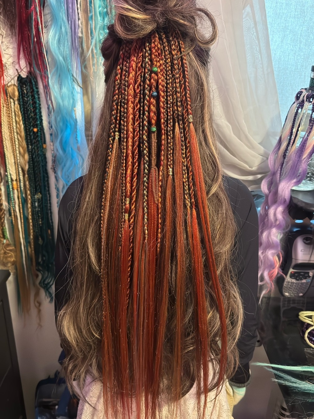 Boho Copper & Brown Braided Hair Extensions with Accent Beads